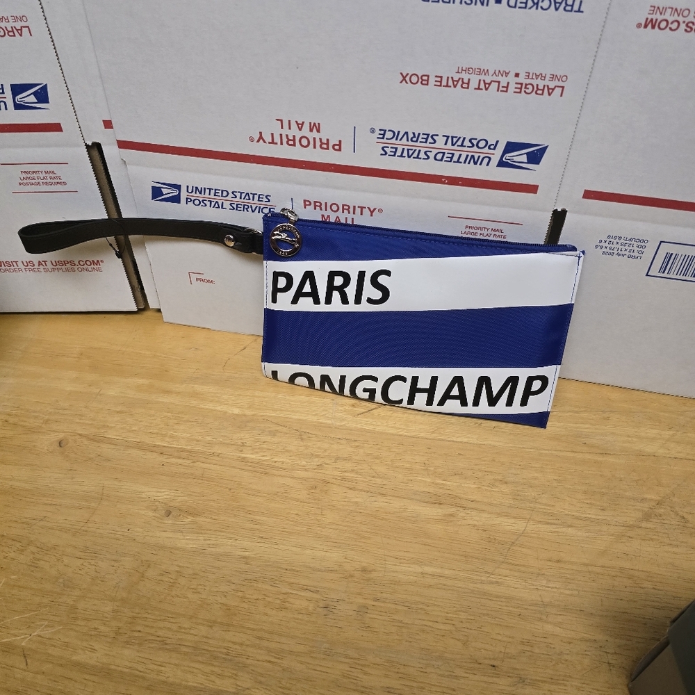 Longchamp Paris Blue and White Clutch